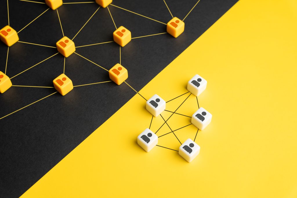 Graphic of icons of people connecting with other icons of people